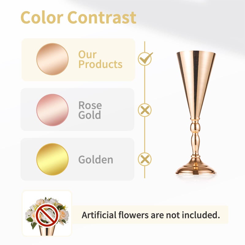 NUPTIO 2 Pcs Set Metal Wedding Flower Trumpet Vase Stand, 14 inch Table Decorative Centerpiece Artificial Flower Arrangements for Anniversary Ceremony Party Birthday Event Aisle Home Decoration (Gold) - Image 4